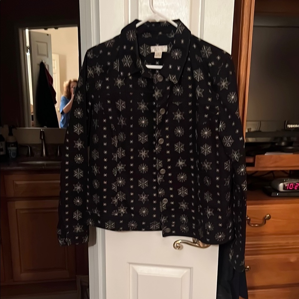 Christopher & Banks Black and White Snowflake Jacket